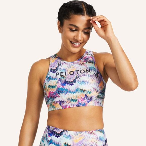 PELOTON Sports Bra High Neck River Rock Printed Athletic Top NWOT XS - Picture 1 of 11